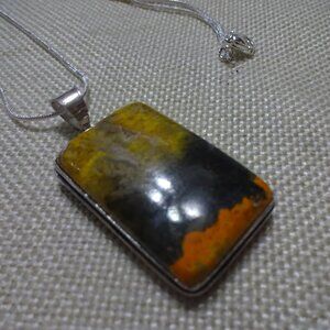 Natural BUMBLE BEE JASPER Handmade Sterling 925 Pendant/Chain #411C